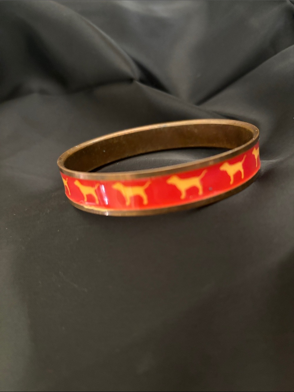 PINK Victoria's Secret Red Enamel Bangle with Gold Dog Motif